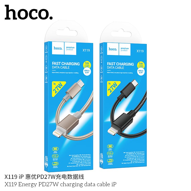 Hoco X119 Energy PD27W iP Charging Data Cable (Black)