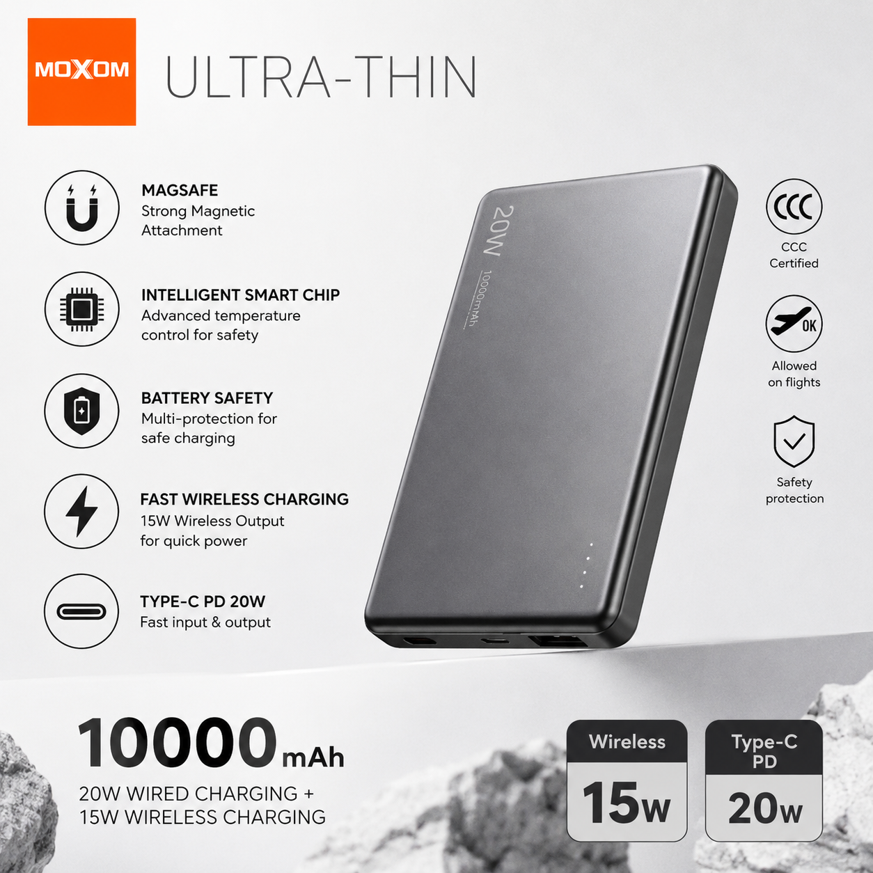 MOXOM Ultra-Thin 10000mAh MagSafe Power Bank (CCC Certified)