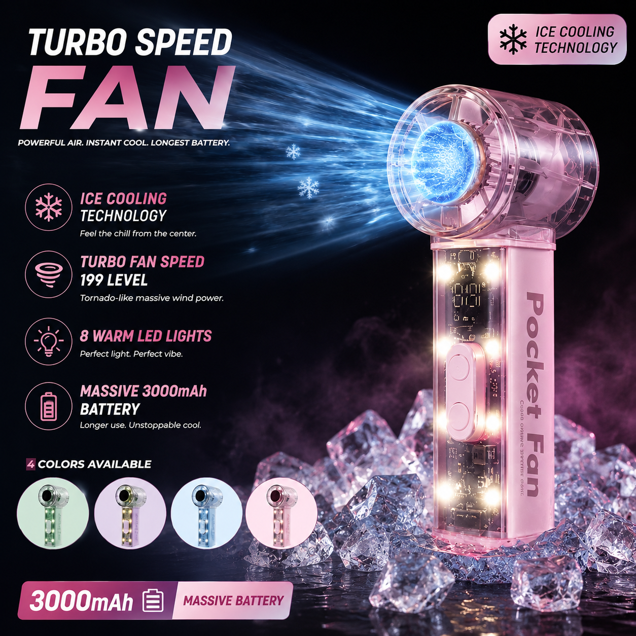Turbo speed ice fan ( Cooling + LED light )