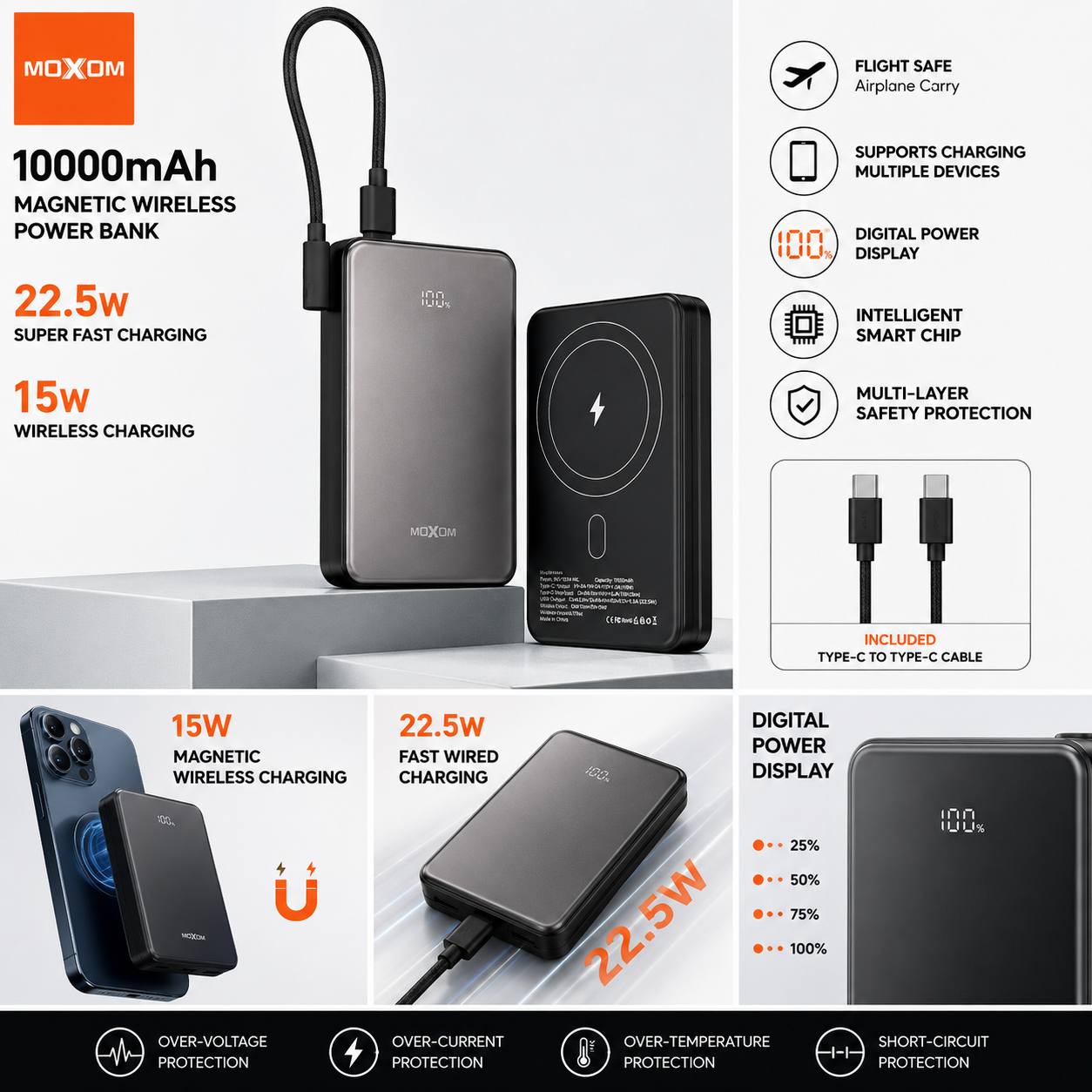 MOXOM 10000mAh Magnetic Wireless Power Bank (MX-PB194 WL)